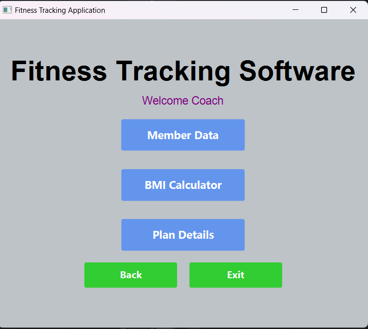 Fitness Tracking Software Screenshot